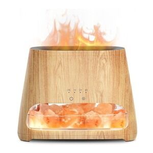 SALKING Ultrasonic Aroma Diffuser Wood Grain Finish with Himalayan Salt Rocks